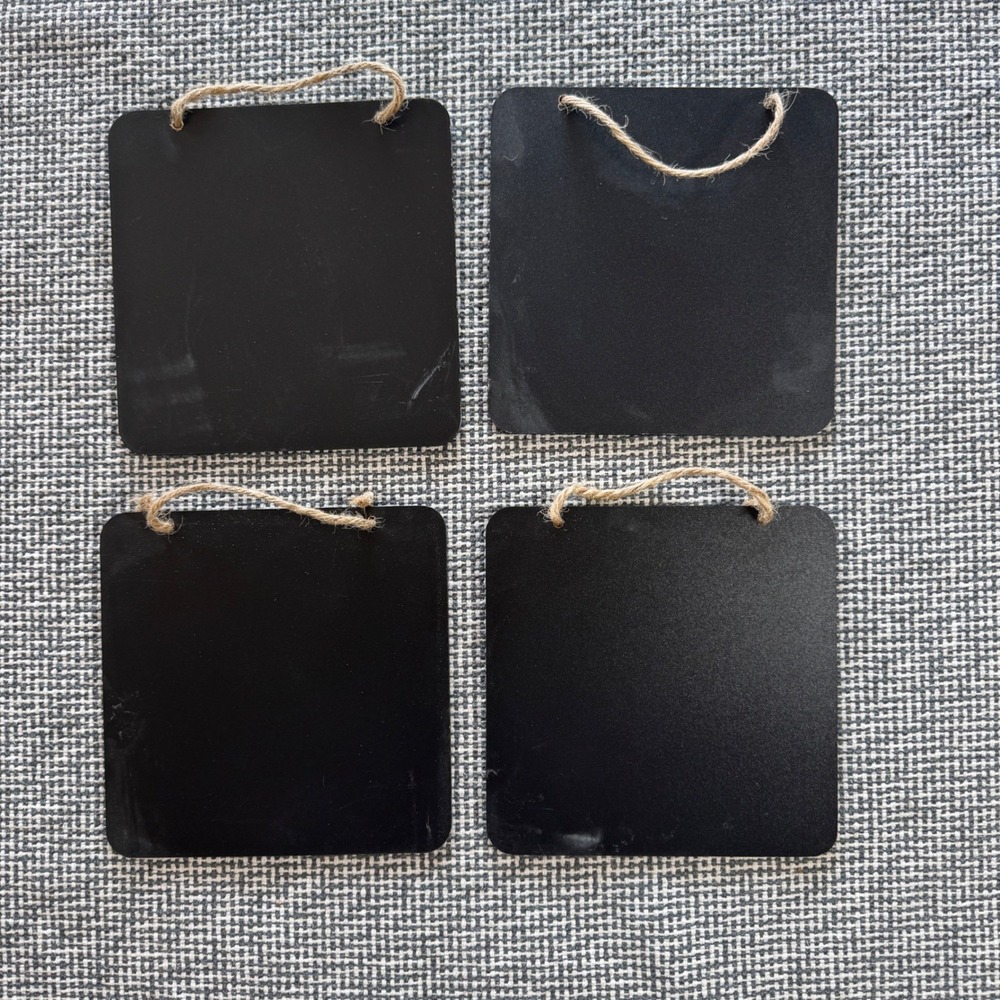 Make Market 4 Pack Square Hanging Chalkboard Signs Rustic Jute Twine Black Decor